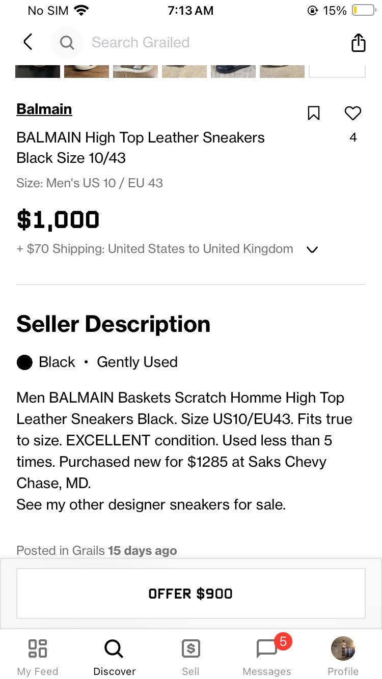 Balmain BALMAIN 2010s High Top Leather Zip Sneakers Decarnin Size US 9 / EU 42 - 5 Thumbnail