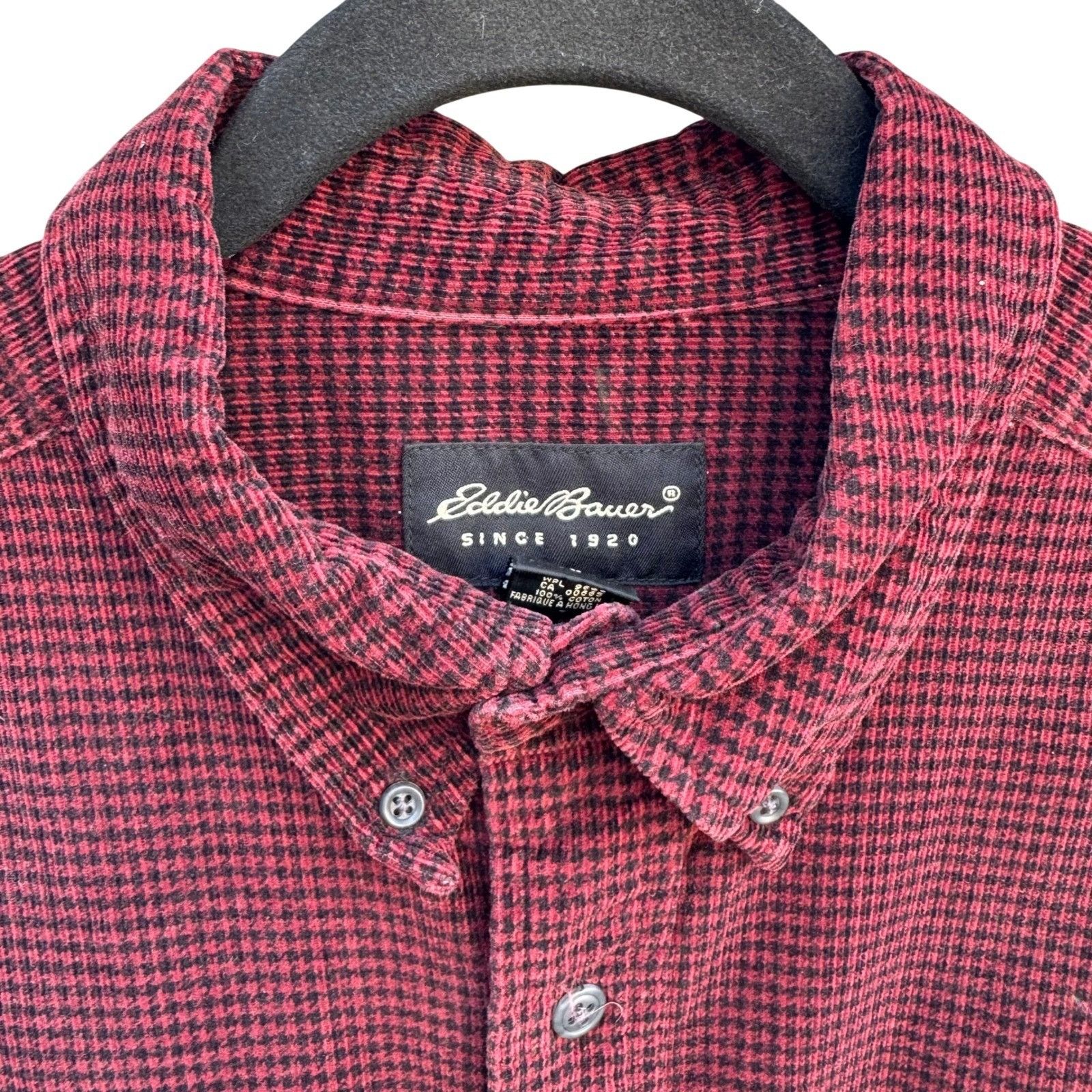 Eddie Bauer Eddie Bauer Mens Burgundy Houndstooth Corduroy Button Up Shi Size US L / EU 52-54 / 3 - 5 Thumbnail