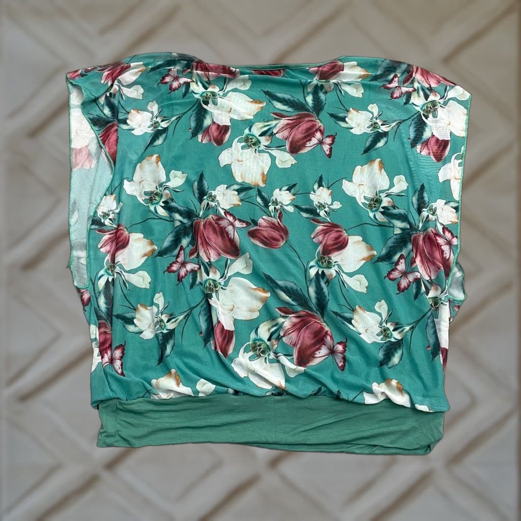 Vintage BaiShengGT Floral Blouse Womens Large Green Sleeveless Lined Casual Stretch Top Size L / US 10 / IT 46 - 1 Thumbnail