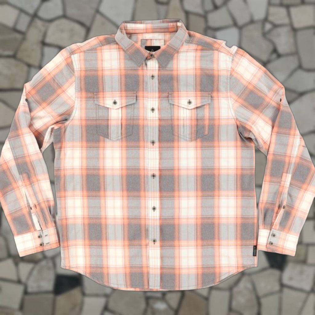 Prana **Prana Ascension Nylon Plaid Long Sleeve Button Up Shirt Peach Men's L** User: **Prana Ascension Plaid Long Sleeve Button Up Shirt - Men's L, Peach** Size US L / EU 52-54 / 3 - 1 Thumbnail