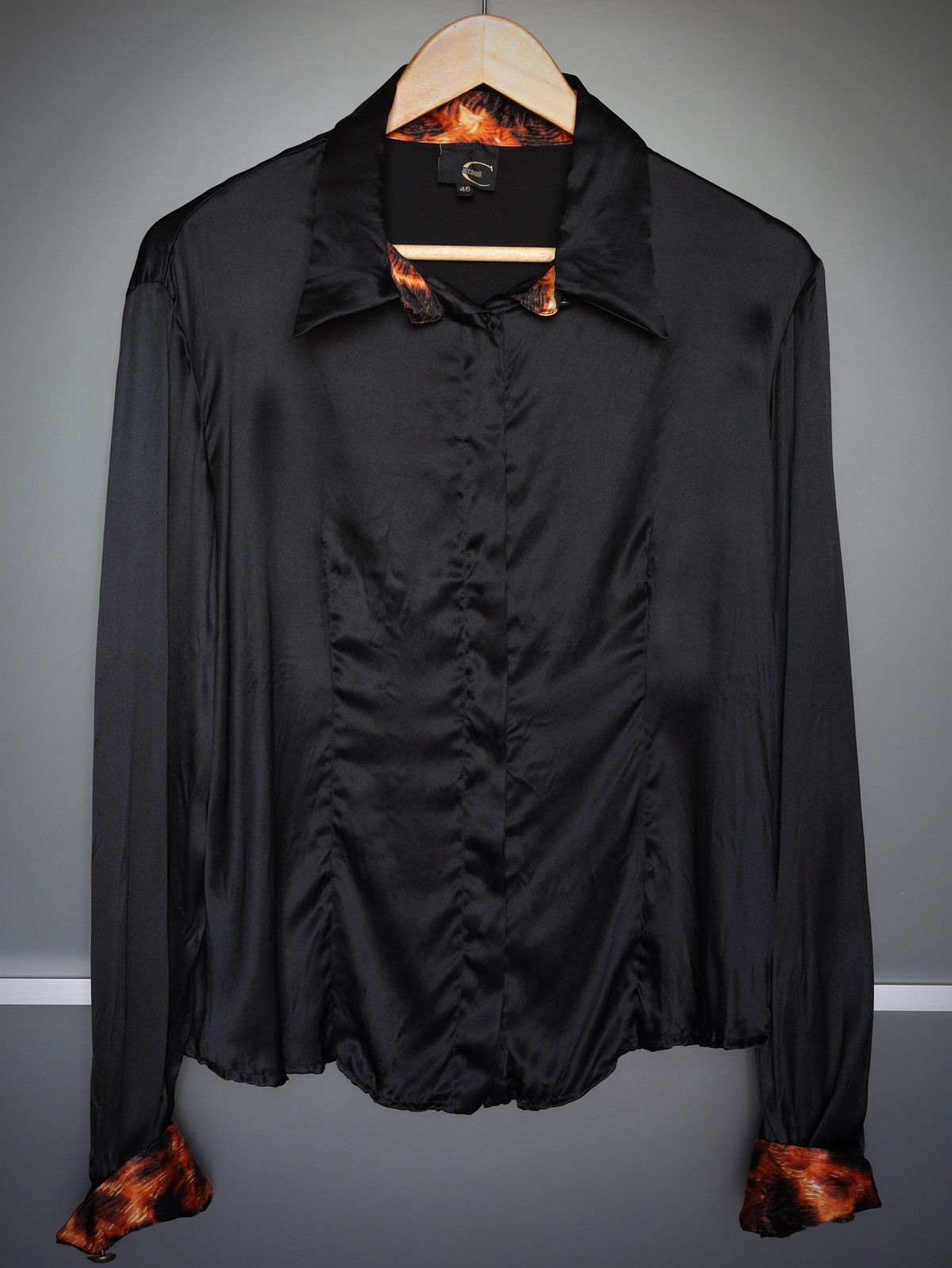 Just Cavalli Silk Shirt Black Blouse Top Roberto Leopard