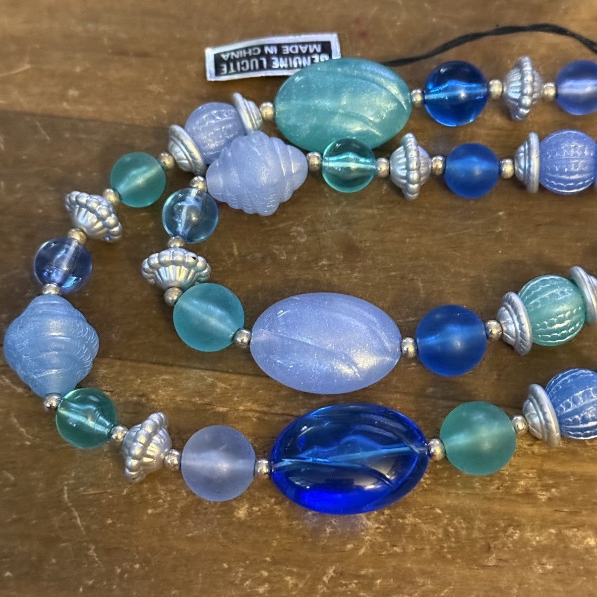 Vintage Vintage chunky blue and green lucite bead tassel necklace Size ONE SIZE - 3 Thumbnail