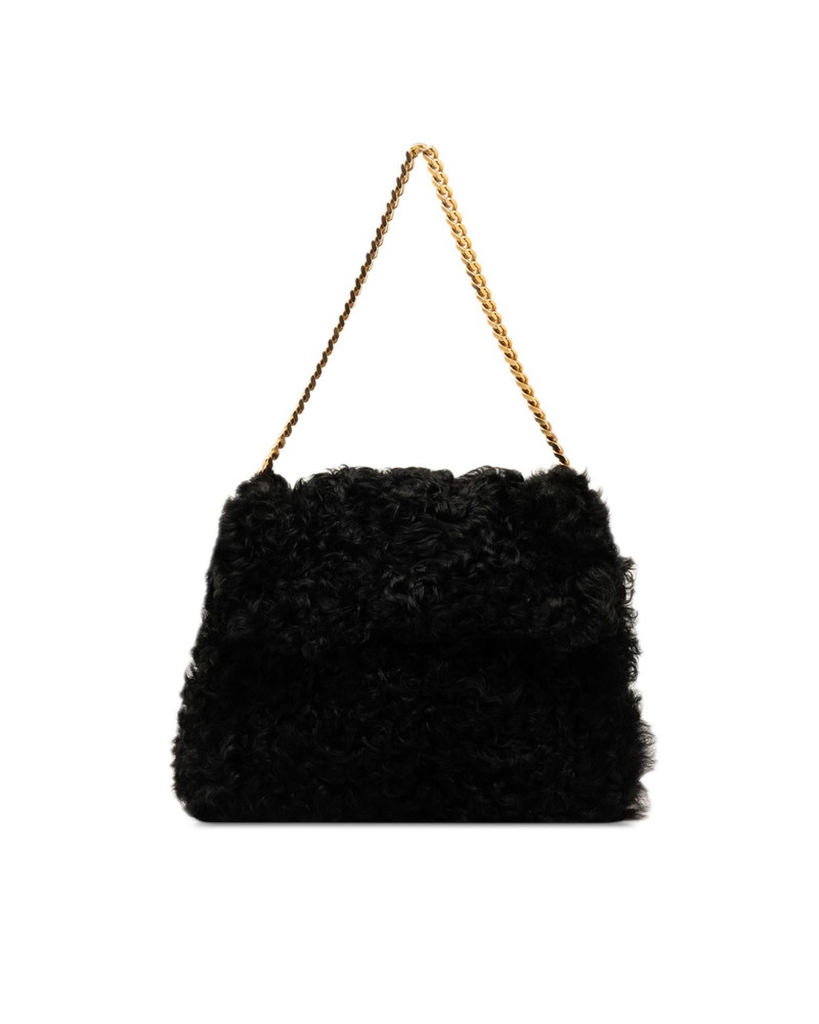 image of Celine Chain Shoulder Bag In Black Mouton Leather, Women's