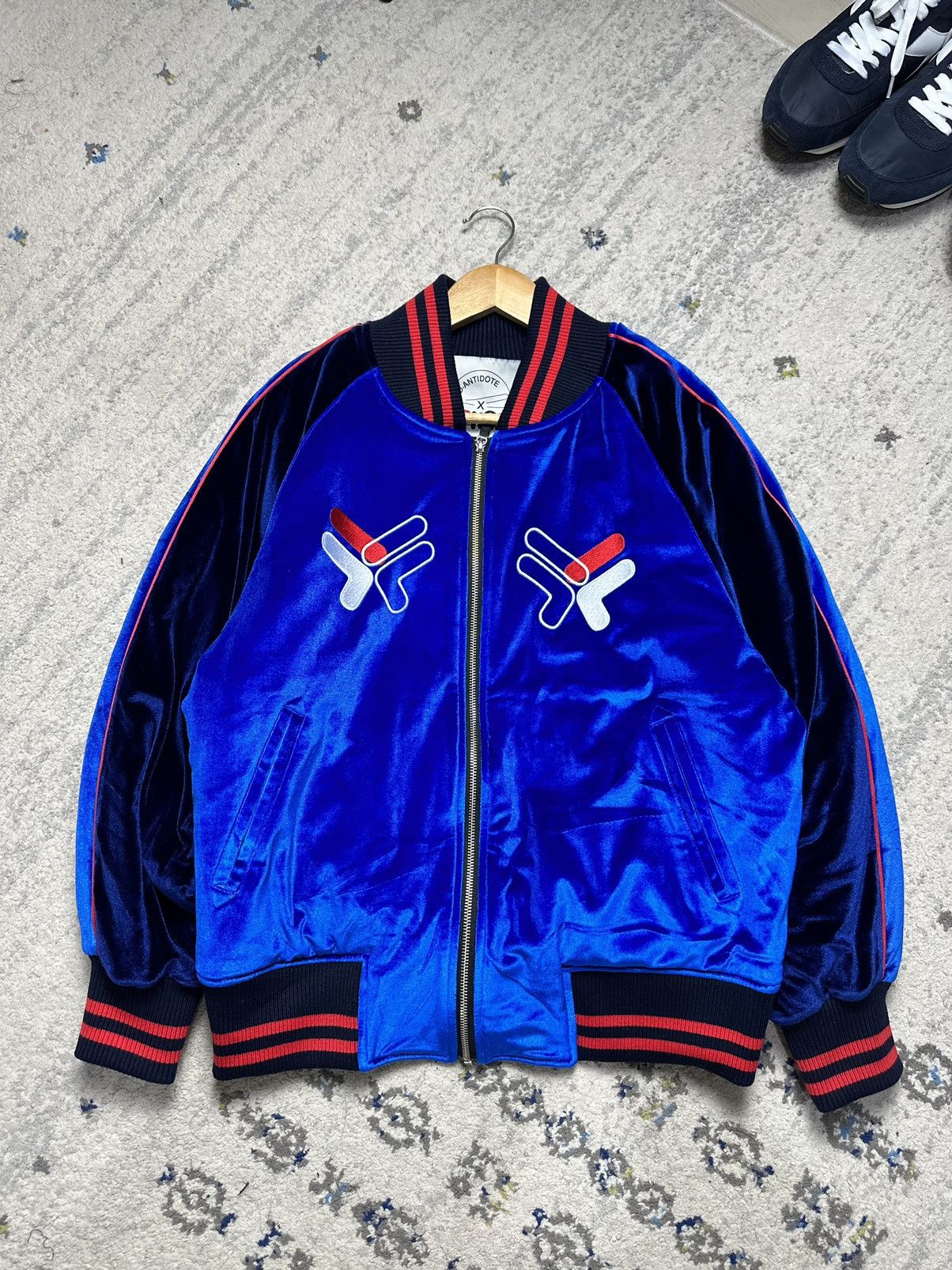 Fila × Japanese Brand D-Antidote x Fila Logo Velvet Stadium Jacket Blue/Navy Size US M / EU 48-50 / 2 - 2 Thumbnail