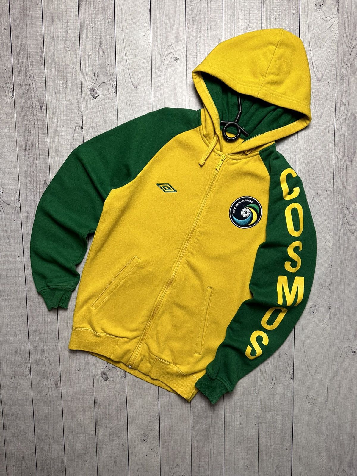 image of Soccer Jersey Umbro Cosmos Soccer Zip Hoodie Logo Size M in Yellow, Men's