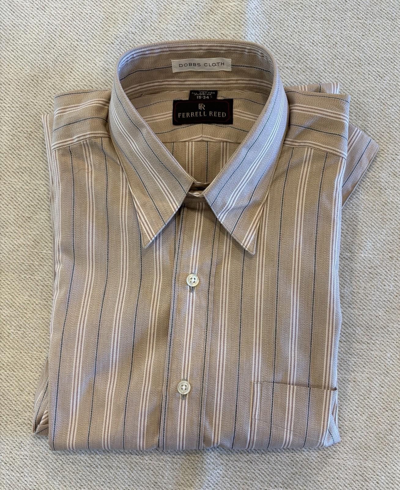 Reed Ferrel Reed Dobbs Cloth Striped Tan Brown Dress Shirt 15-34 Size 38R - 3 Thumbnail