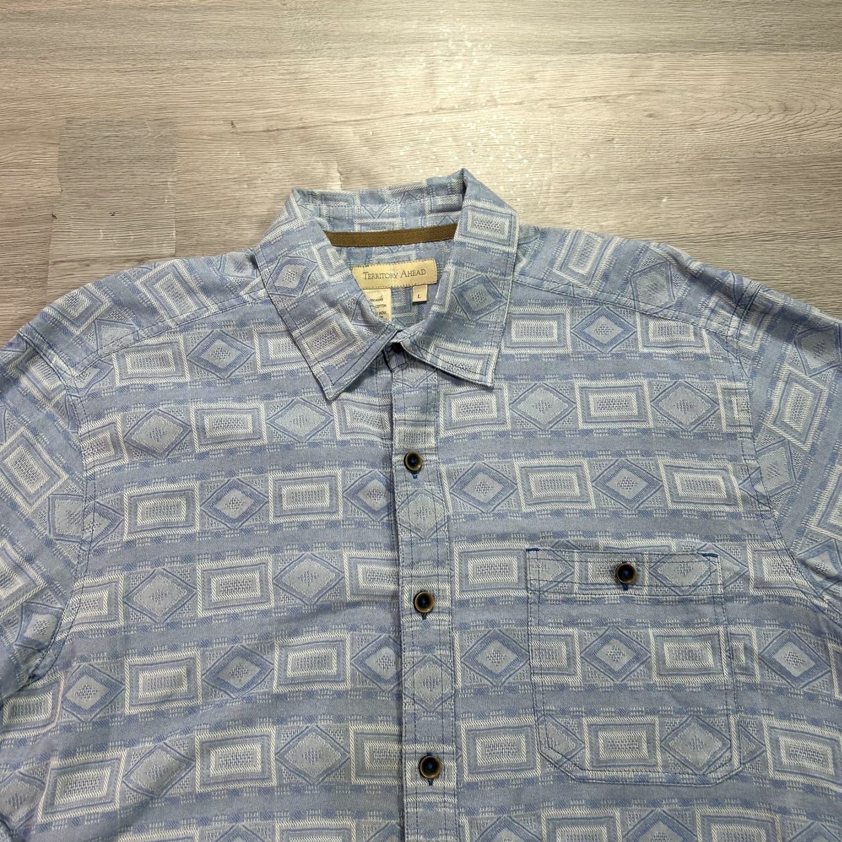 The Territory Ahead Territory Ahead Shirt Mens Large Blue Geometric Cotton Button-Up Long Sleeve Size US L / EU 52-54 / 3 - 3 Thumbnail