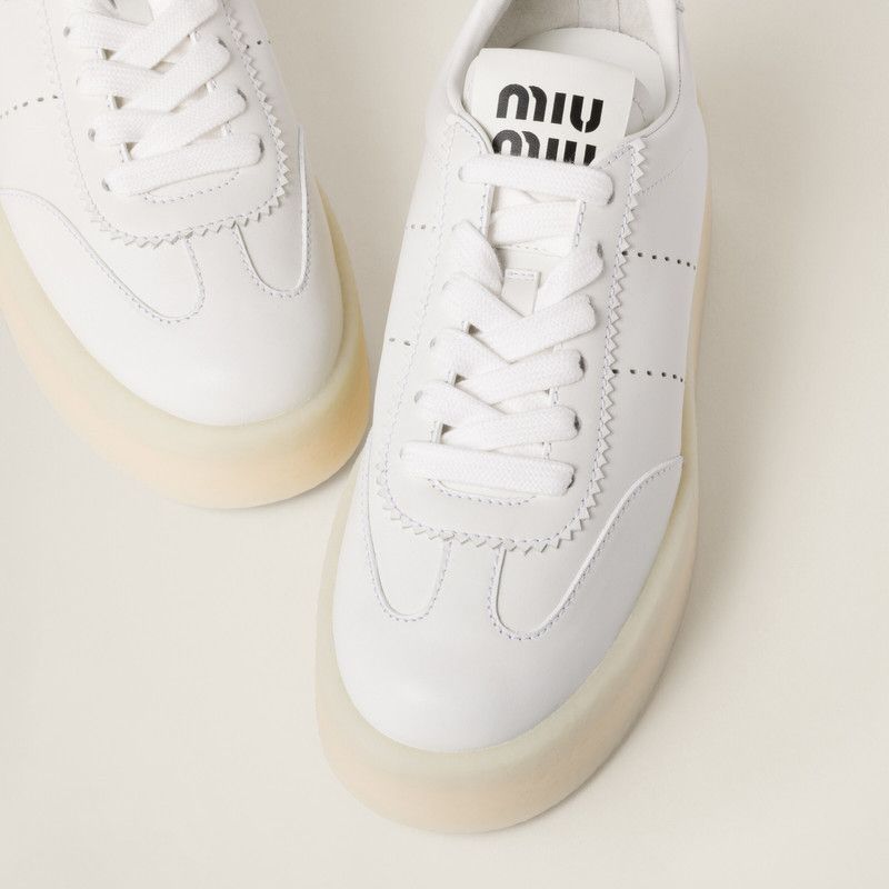Miu Miu o1B3y1r0526 Leather Sneakers in White Size US 8 / IT 38 - 3 Thumbnail