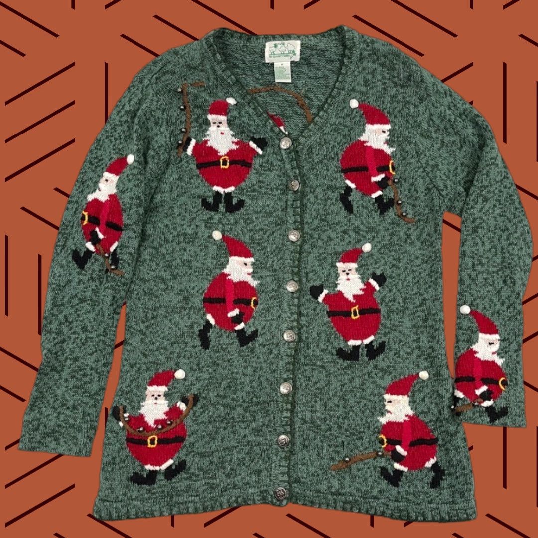Quacker Factory VINTAGE Quacker Factory Christmas Sweater Cardigan Womens M Green Jingle Bells Santa Woman Cardigan Christmas Theme Mens/Womens Size M / US 6-8 / IT 42-44 - 1 Thumbnail