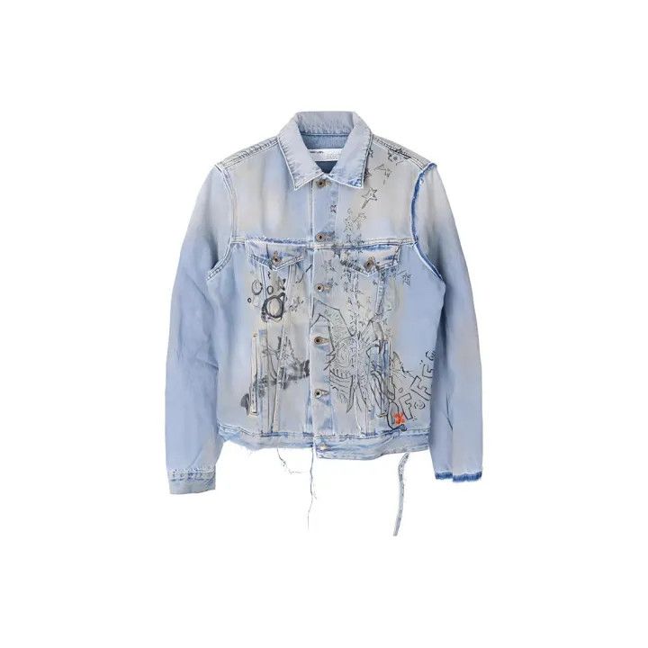 OFF-WHITE Blue Graffiti Denim Jacket for Men 0079