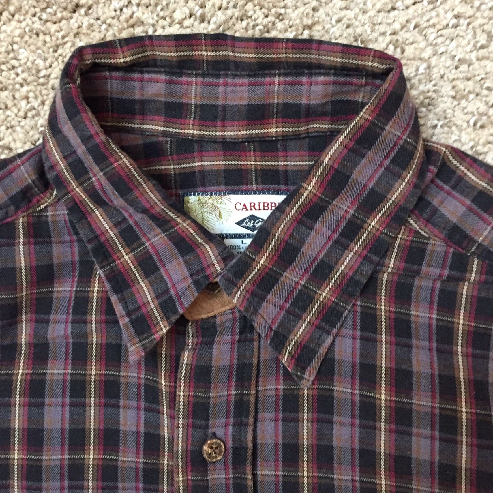 Vintage Caribbean Joe Shirt Mens Large Gray Black Red Plaid Long Sleeve Button-Up Shirt Size US L / EU 52-54 / 3 - 2 Thumbnail