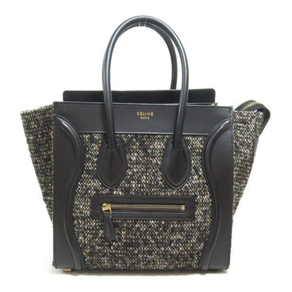 image of Celine Micro Luggage Tweed Tote in Black, Women's
