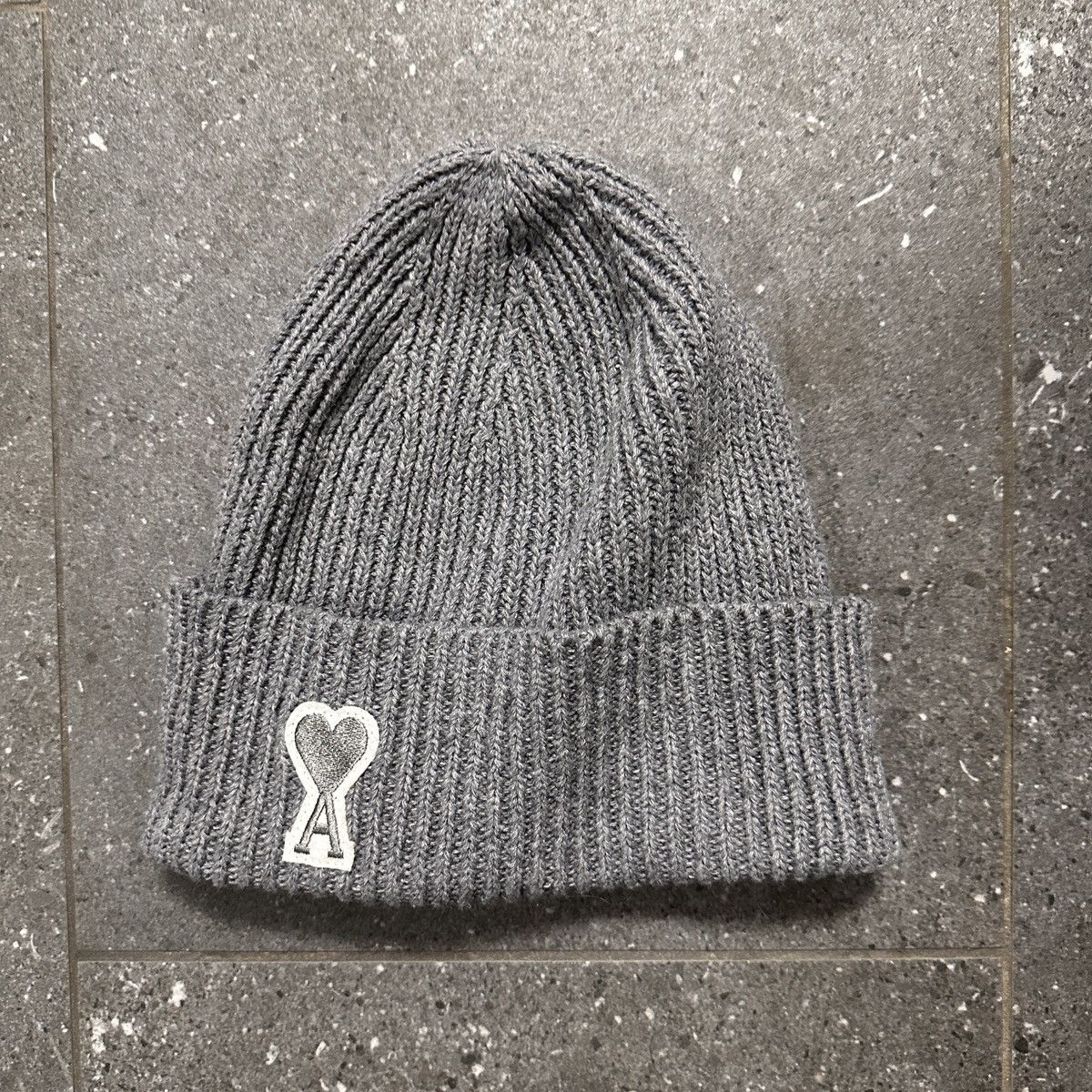 image of Ami Heart Logo Beanie, Grey, Men's