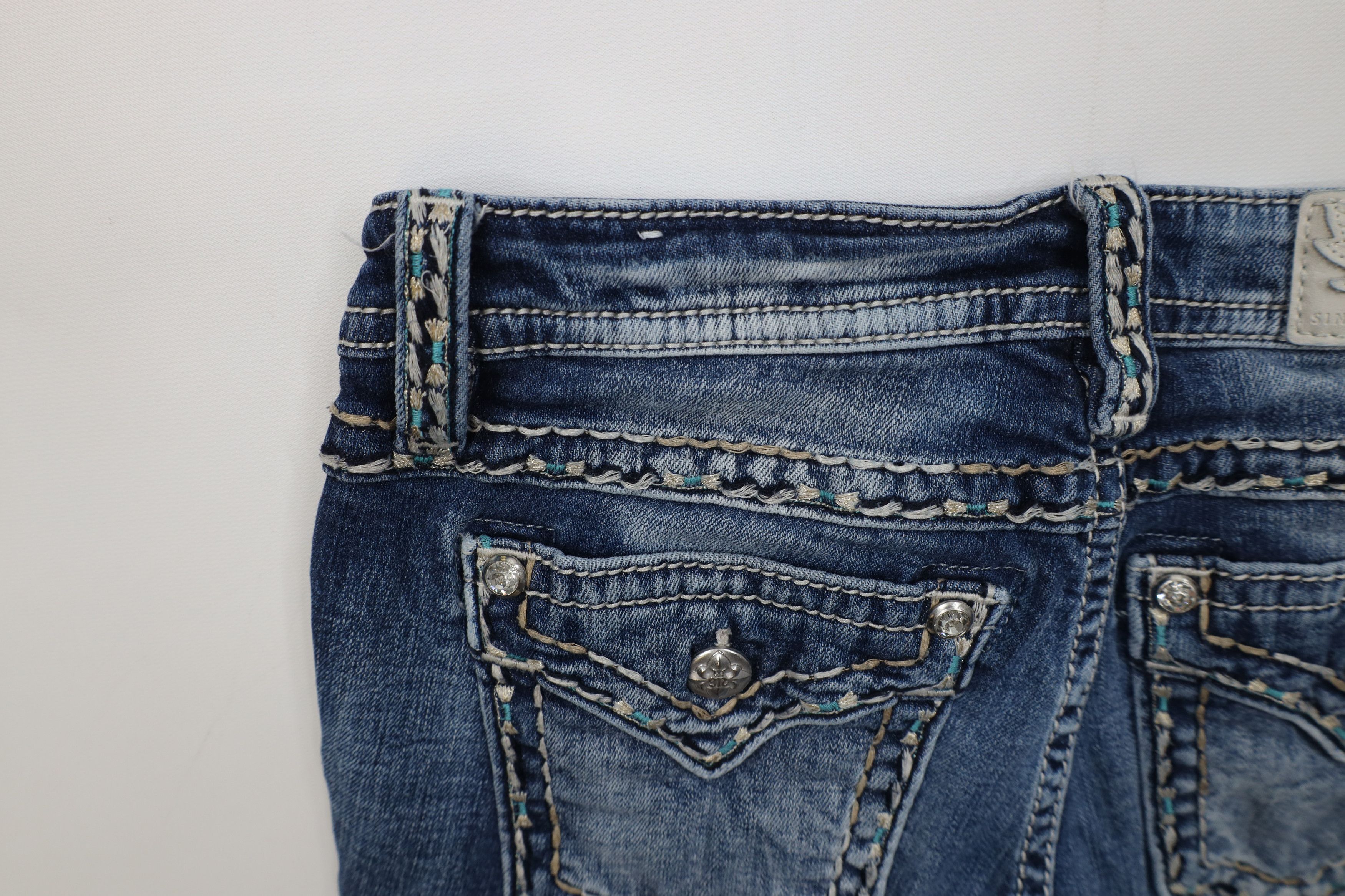 Miss Me Miss Me Stitch Jeweled Hailey Skinny Leg Denim Jeans Blue Size 29" - 13 Thumbnail