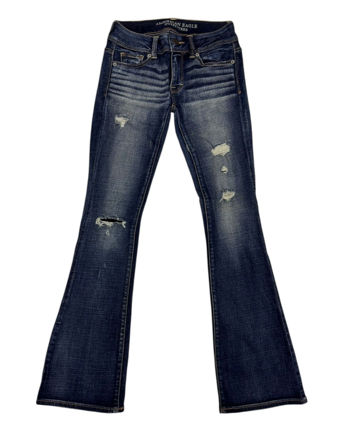 If Six Was Nine × Japanese Brand Flare Jeans Kick Bootcut American Eagle Distressed Denim Size 27" / US 4 / IT 40 - 7 Thumbnail