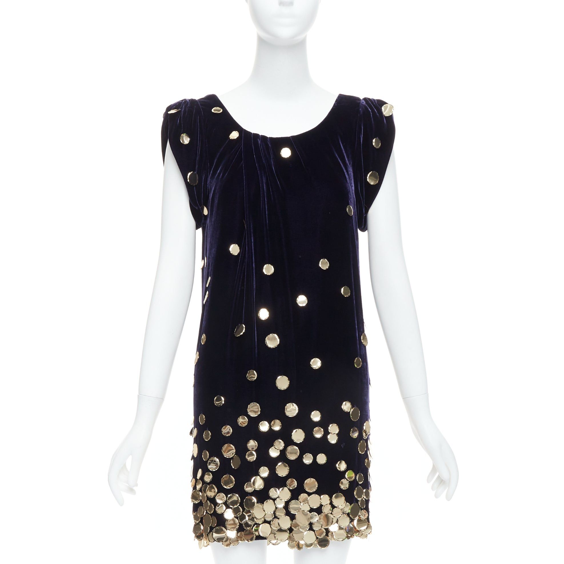 Diane von Furstenberg DIANE VON FURSTENBERG purple velour gold pailette sheath dress US2 S Size S / US 4 / IT 40 - 1 Thumbnail