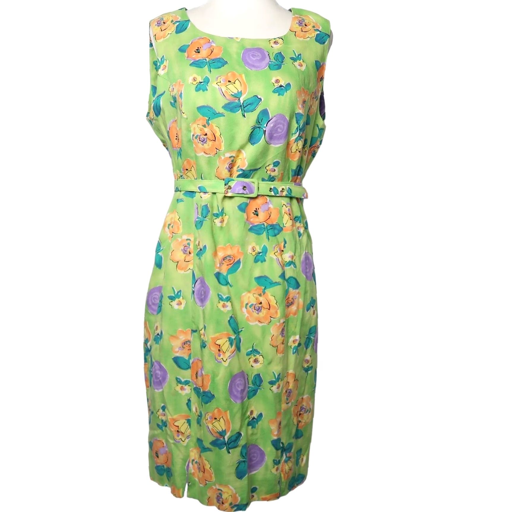 Vintage VINTAGE Karen Klein 90s Light Green Orange Floral Mini Sheath Dress 10 Women? Size L / US 10 / IT 46 - 2 Thumbnail