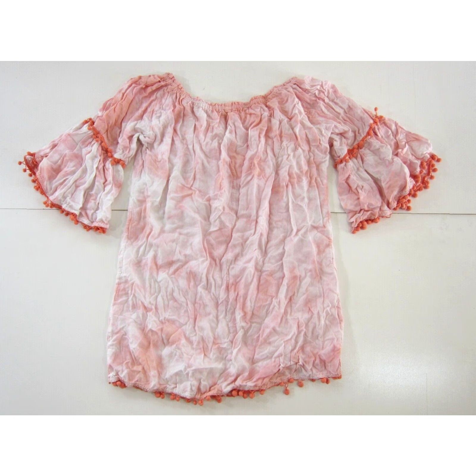 Vintage Exist Pink Tie Dye Off Shoulder 3/4 Sleeve Blouse OS Blouse Boho Tunic Women OS Size M / US 6-8 / IT 42-44 - 2 Thumbnail