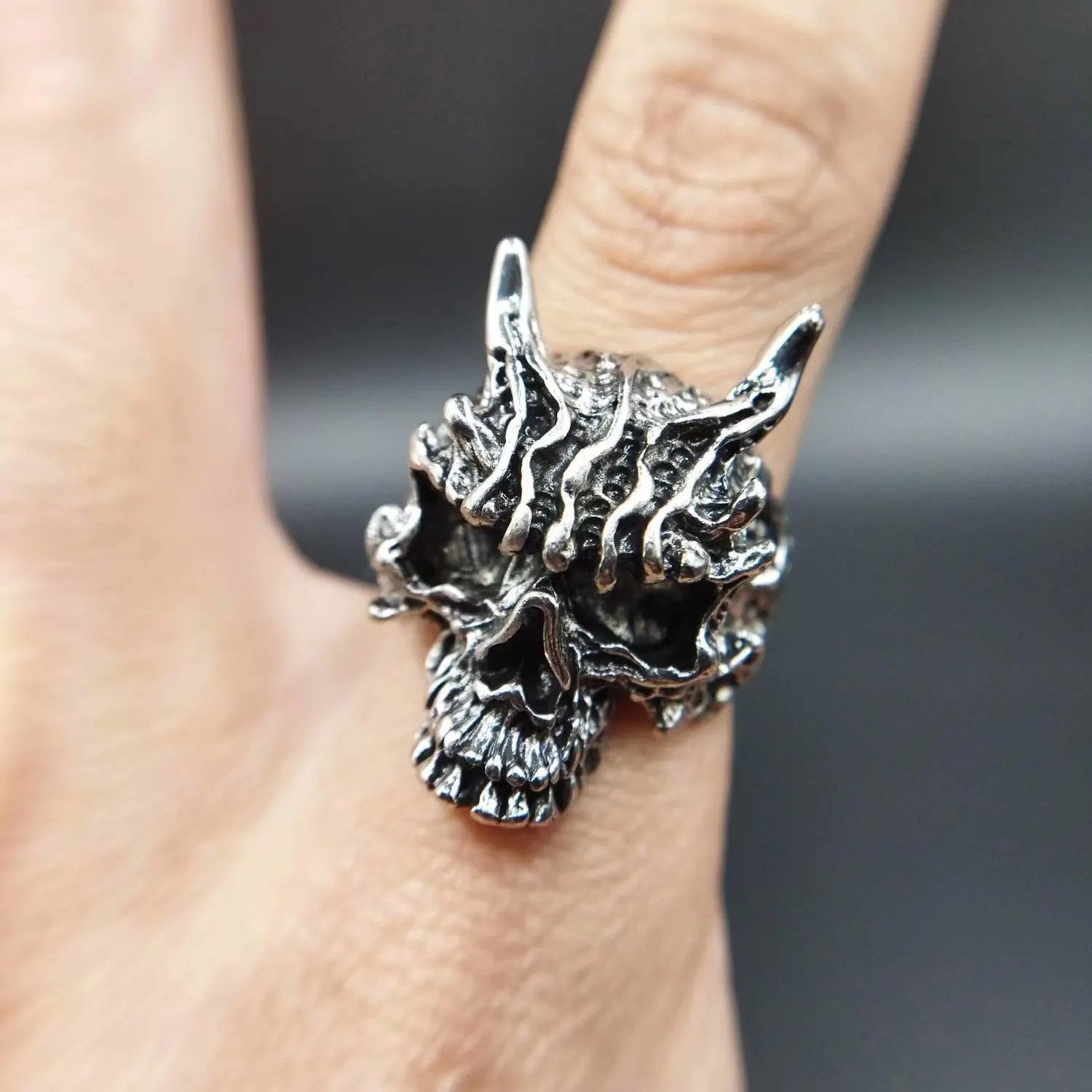 Other Retro Dark Skull Ring Size ONE SIZE - 3 Thumbnail