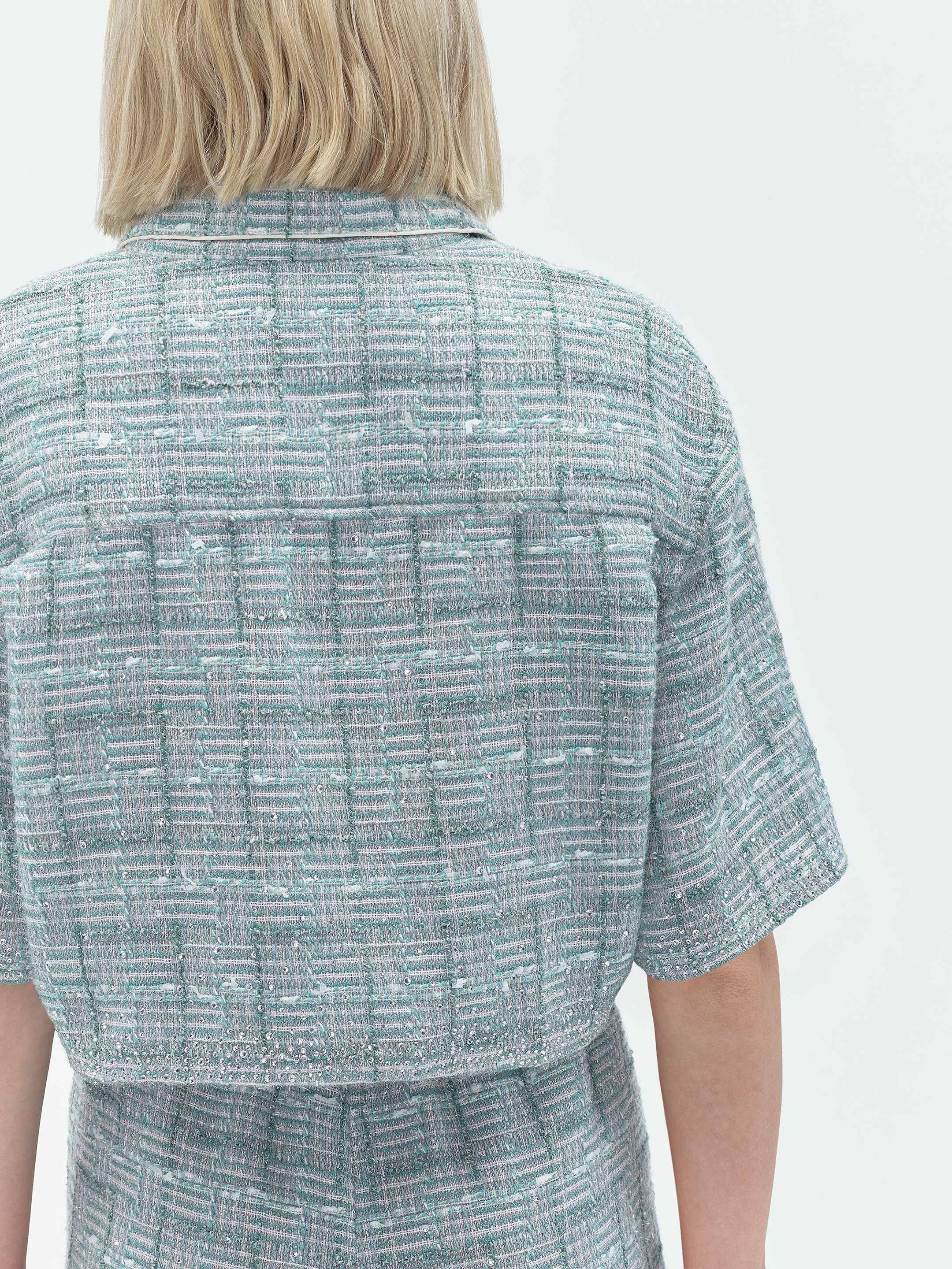 Amiri o1s1wg110525 Crystal Boucle Shirt in Blue/White Size S / US 4 / IT 40 - 7 Thumbnail