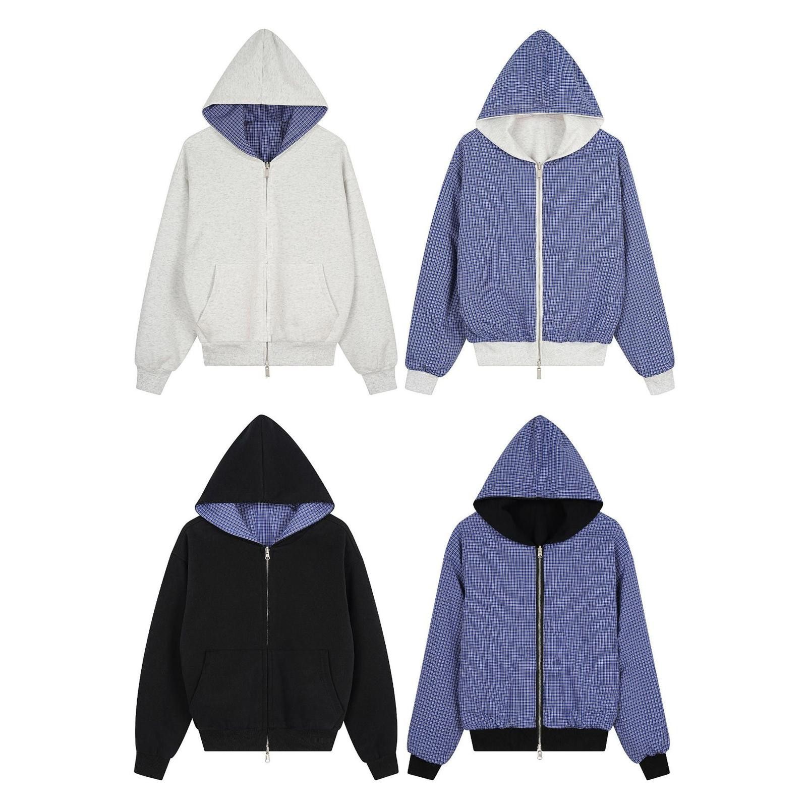 Other Reversible Plaid Check Zip Hoodie | Blue-White Geometric Size US M / EU 48-50 / 2 - 5 Thumbnail
