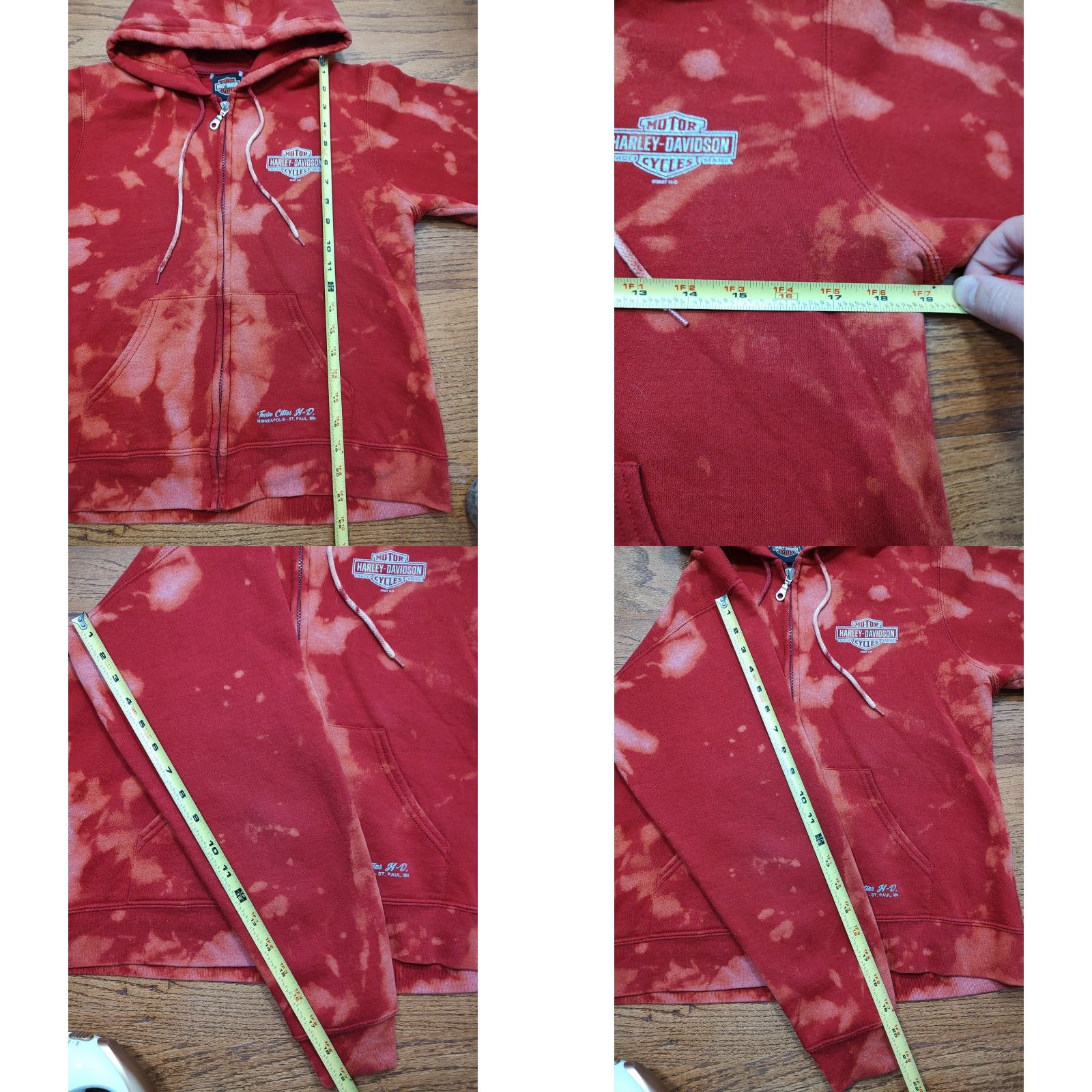 Harley Davidson Harley-Davidson Hoodie Sweatshirt Women Tie Dye Acid Wash V-Neck Graphic Print Hooded Pockets Zipless Pullover M Red Regular Size Type Hoodie Size M / US 6-8 / IT 42-44 - 8 Thumbnail