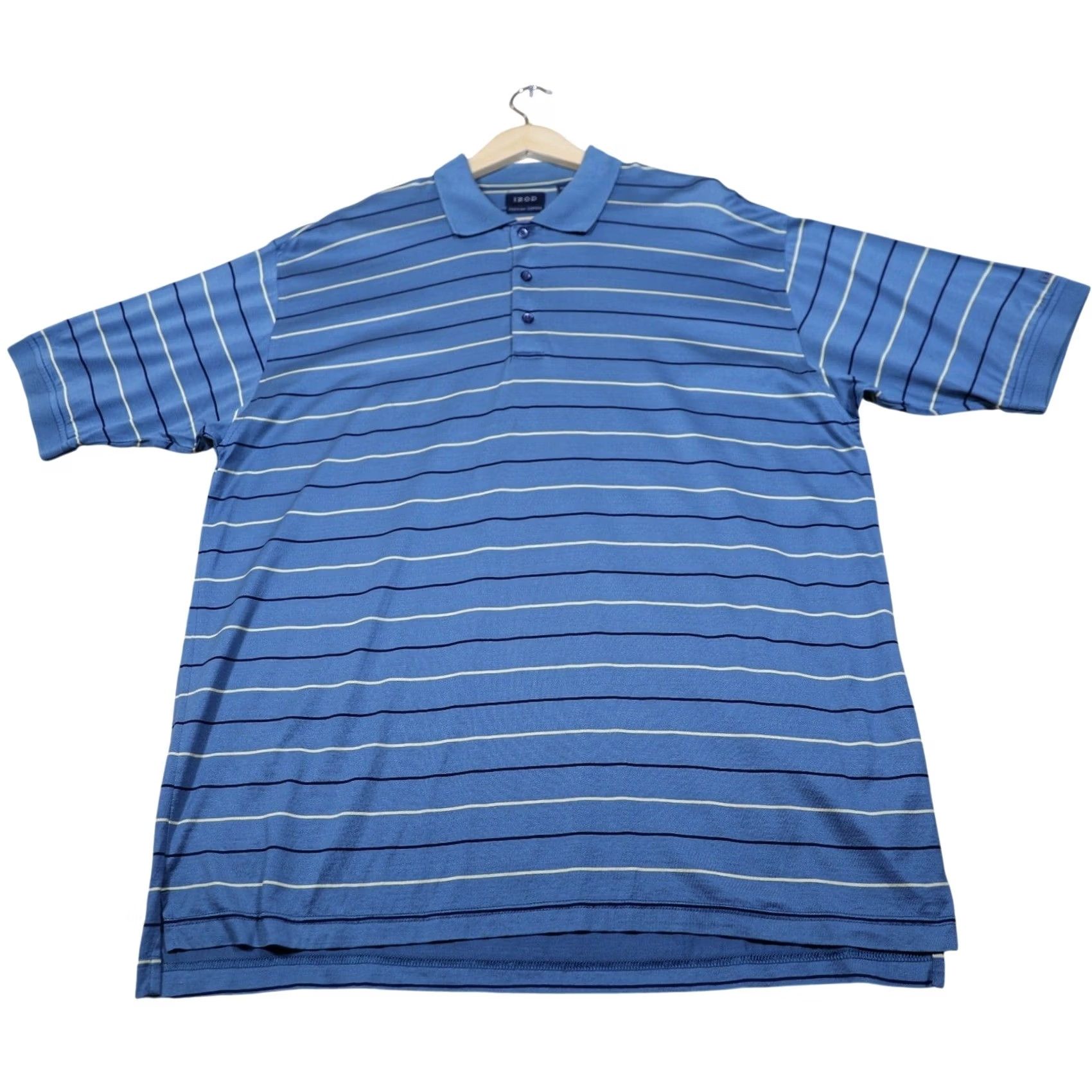 Izod IZOD Polo Shirt Mens Short Sleeve Blue Striped 100% Cotton Size L Premium Classic Golf Shirt Size US L / EU 52-54 / 3 - 5 Thumbnail