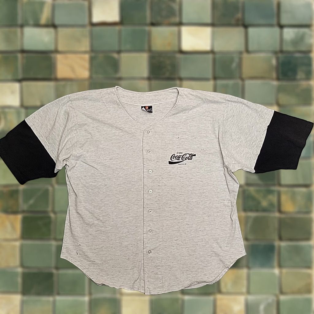 Vintage VTG Coca Cola Baseball Jersey Shirt Men XL Gray Made In USA Promo Streetwear 90s Size US XL / EU 56 / 4 - 1 Thumbnail