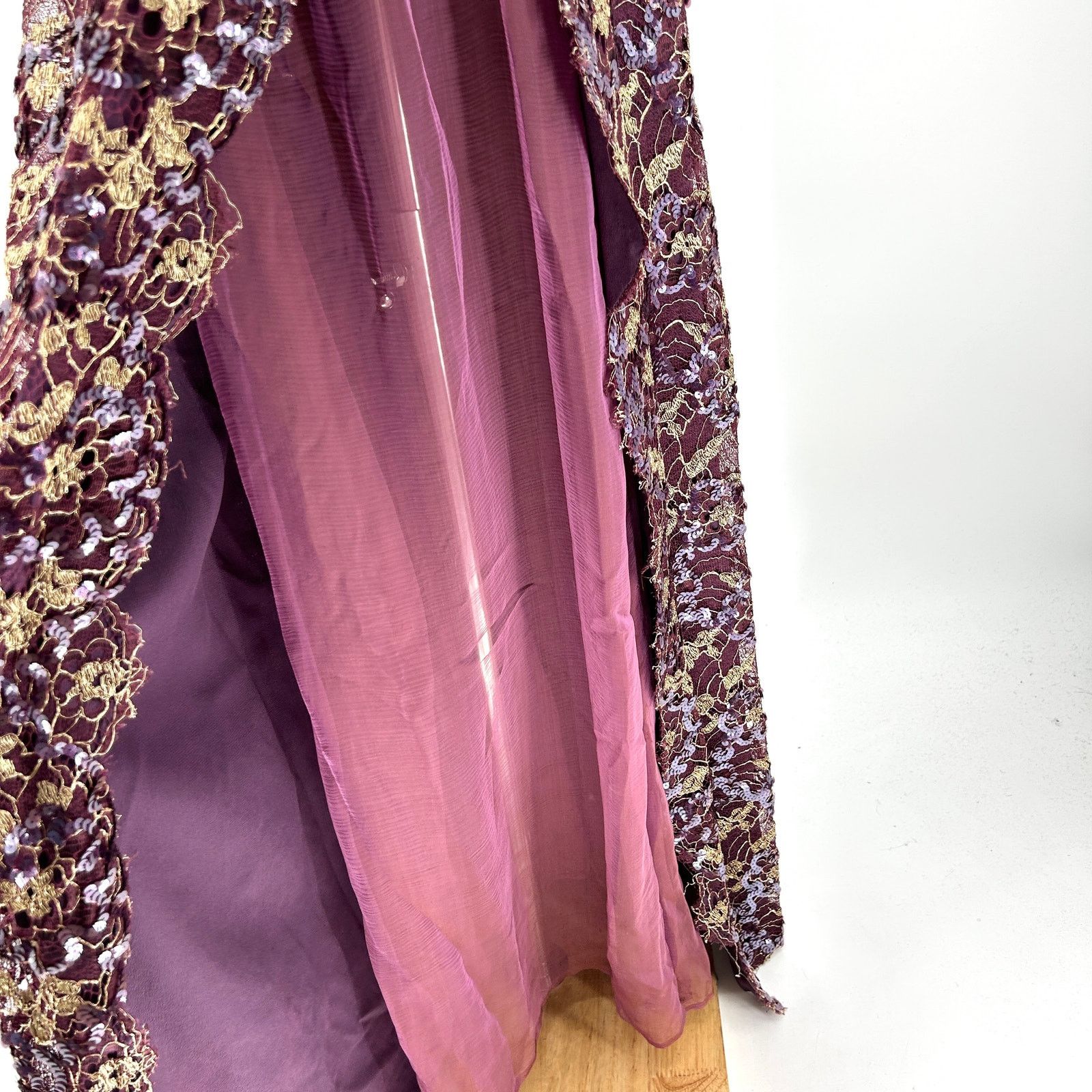 Vintage Vintage 90s Tosca New York Purple Gold Lace Silk Sequin Gown Size S / US 4 / IT 40 - 4 Thumbnail