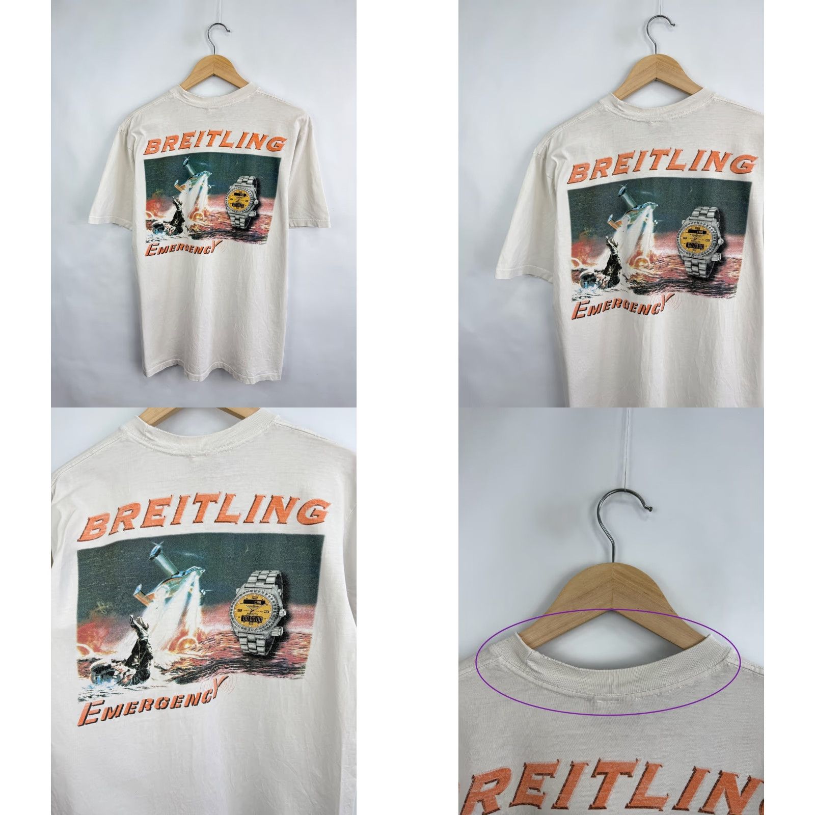 Jerzees VINTAGE Breitling Emergency Swiss Switzerland T-Shirt Size L White 90s Mens Shirt Size US L / EU 52-54 / 3 - 8 Thumbnail