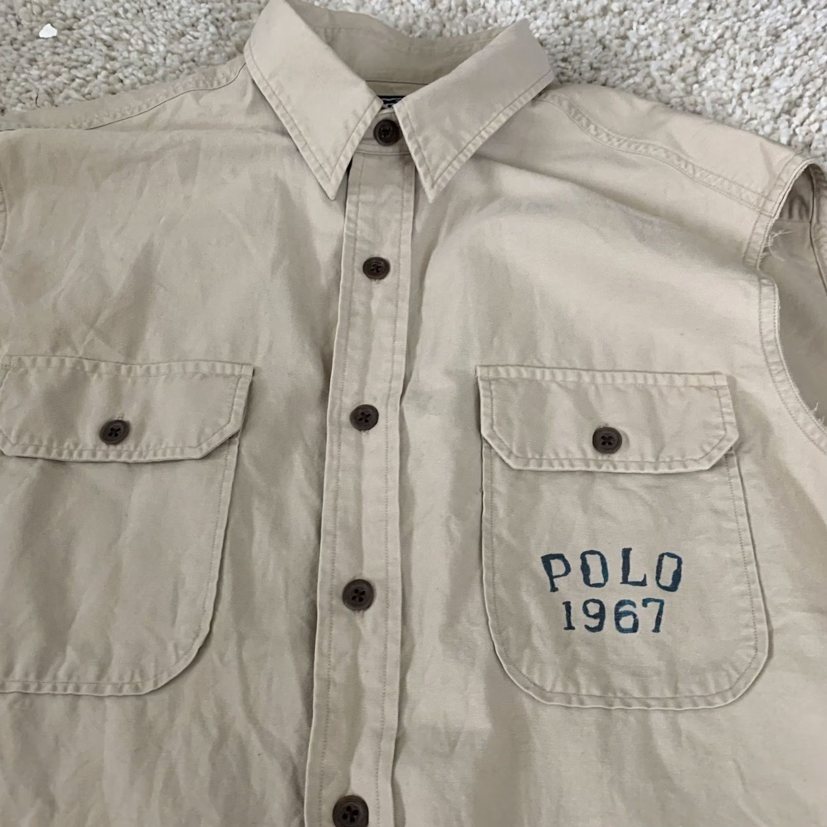 Polo Ralph Lauren VINTAGE Polo Ralph Lauren RL 67 Shirt Mens L Sleeveless BeigexCut Off Button-Up Collared Logo Pockets 80s 90s Size US L / EU 52-54 / 3 - 2 Thumbnail