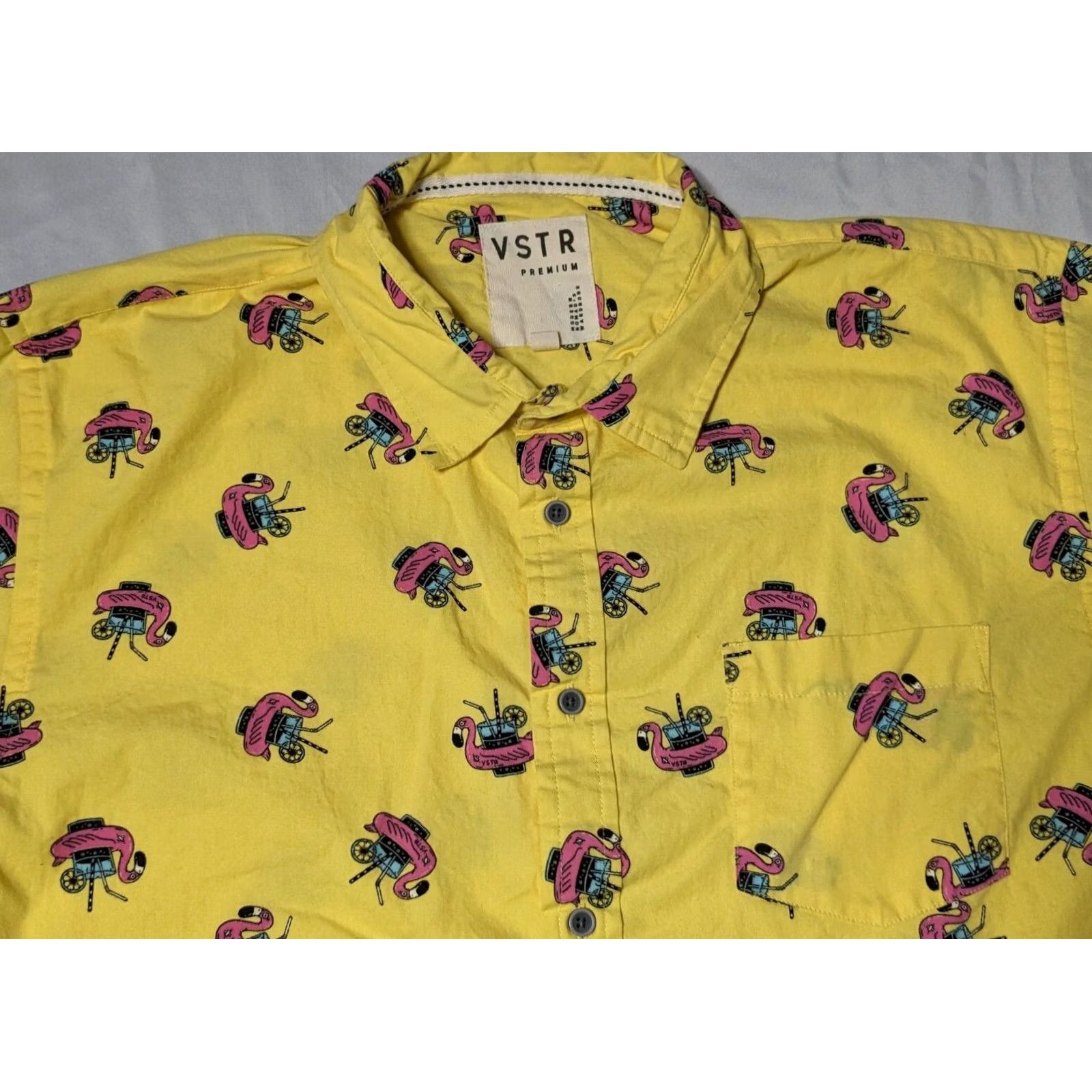 Pinko VSTR PREMIUM Pink Flamingo Drink Holder GEO AOP Men 2XL Cotton Yellow Camp Shirt Size US XXL / EU 58 / 5 - 3 Thumbnail
