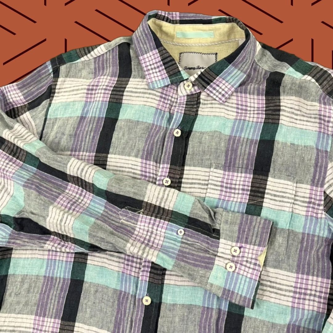Tommy Bahama Tommy Bahama Shirt Mens Large Island Modern Linen MultiColor Plaid Button Down Size US L / EU 52-54 / 3 - 1 Thumbnail