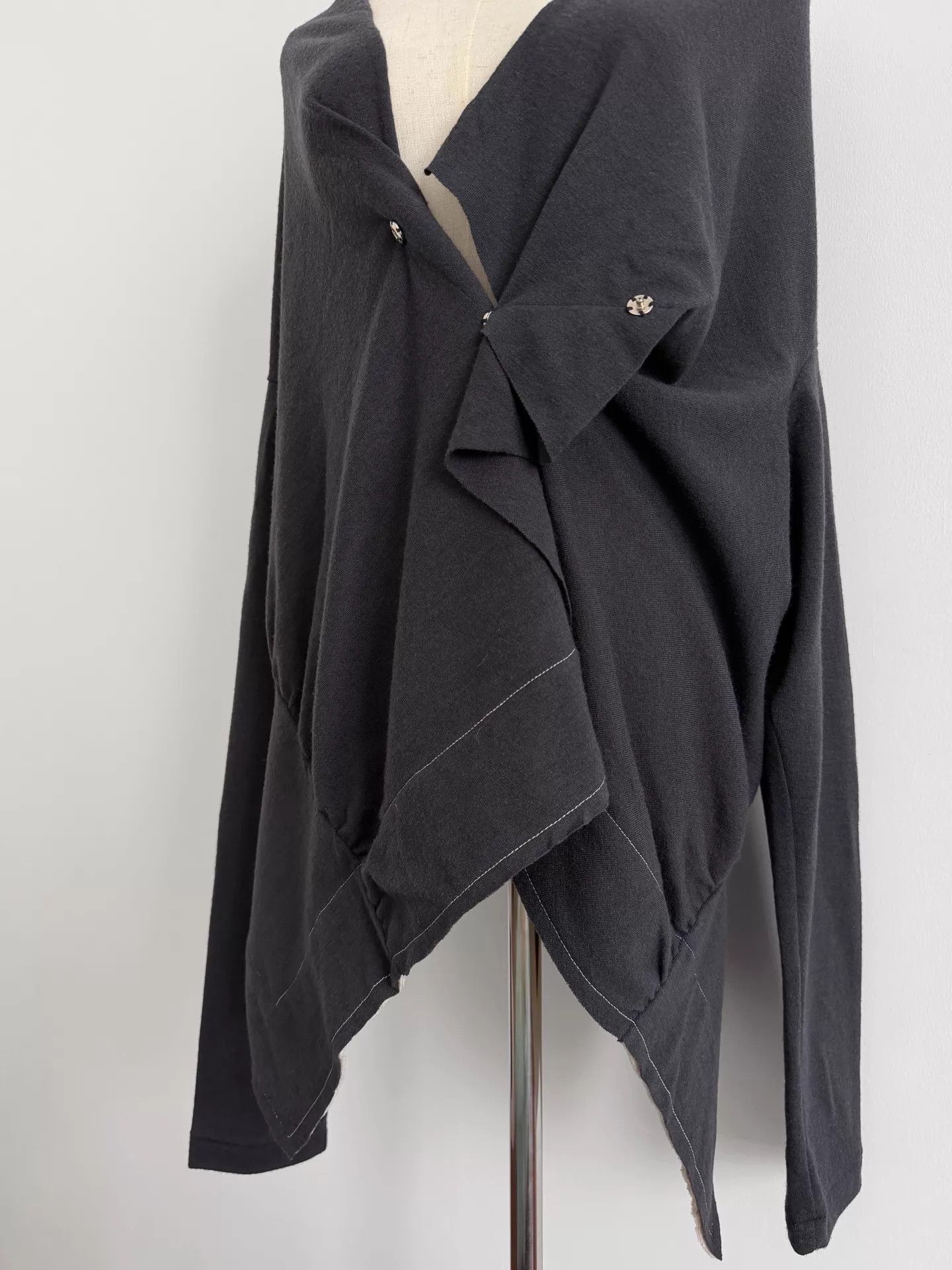 Y's Y's Asymmetric 2-Way Wool Coats Dark Gray Size ONE SIZE - 3 Thumbnail