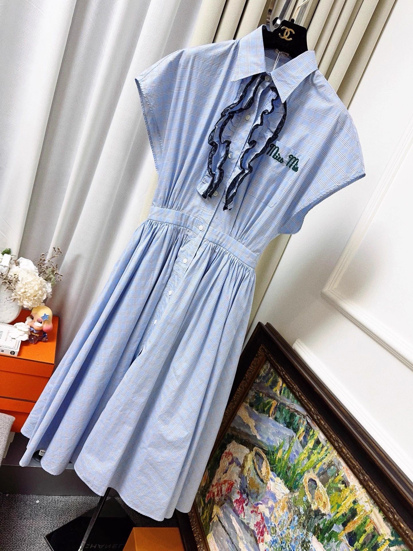 Miu Miu MIU MIU blue lace gingham bow short sleeve maxi dress 38 Size S / US 4 / IT 40 - 1 Thumbnail