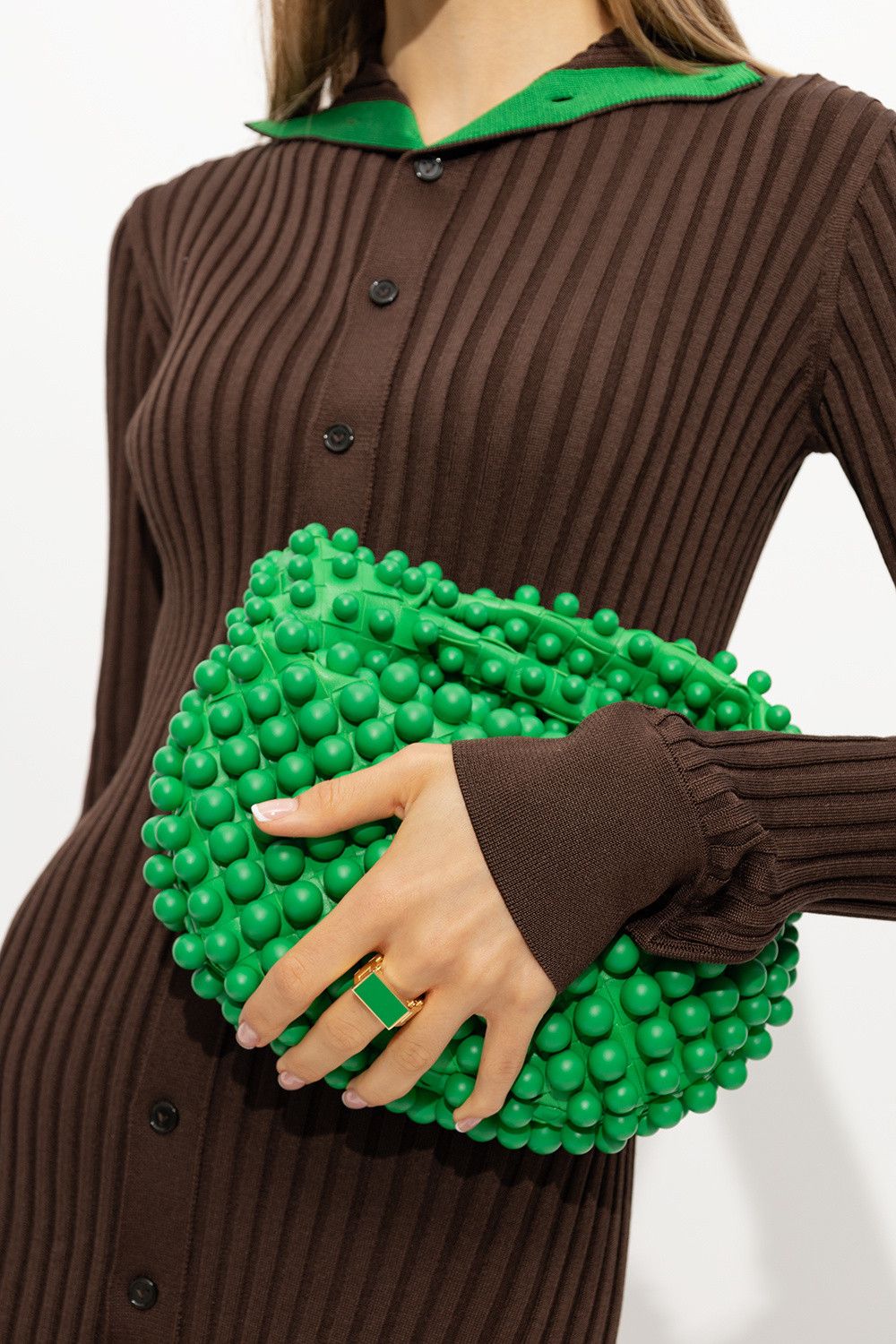 Bottega Veneta BOTTEGA VENETA Bolt green gold plated silver chunky ring 7 q Size ONE SIZE - 2 Thumbnail