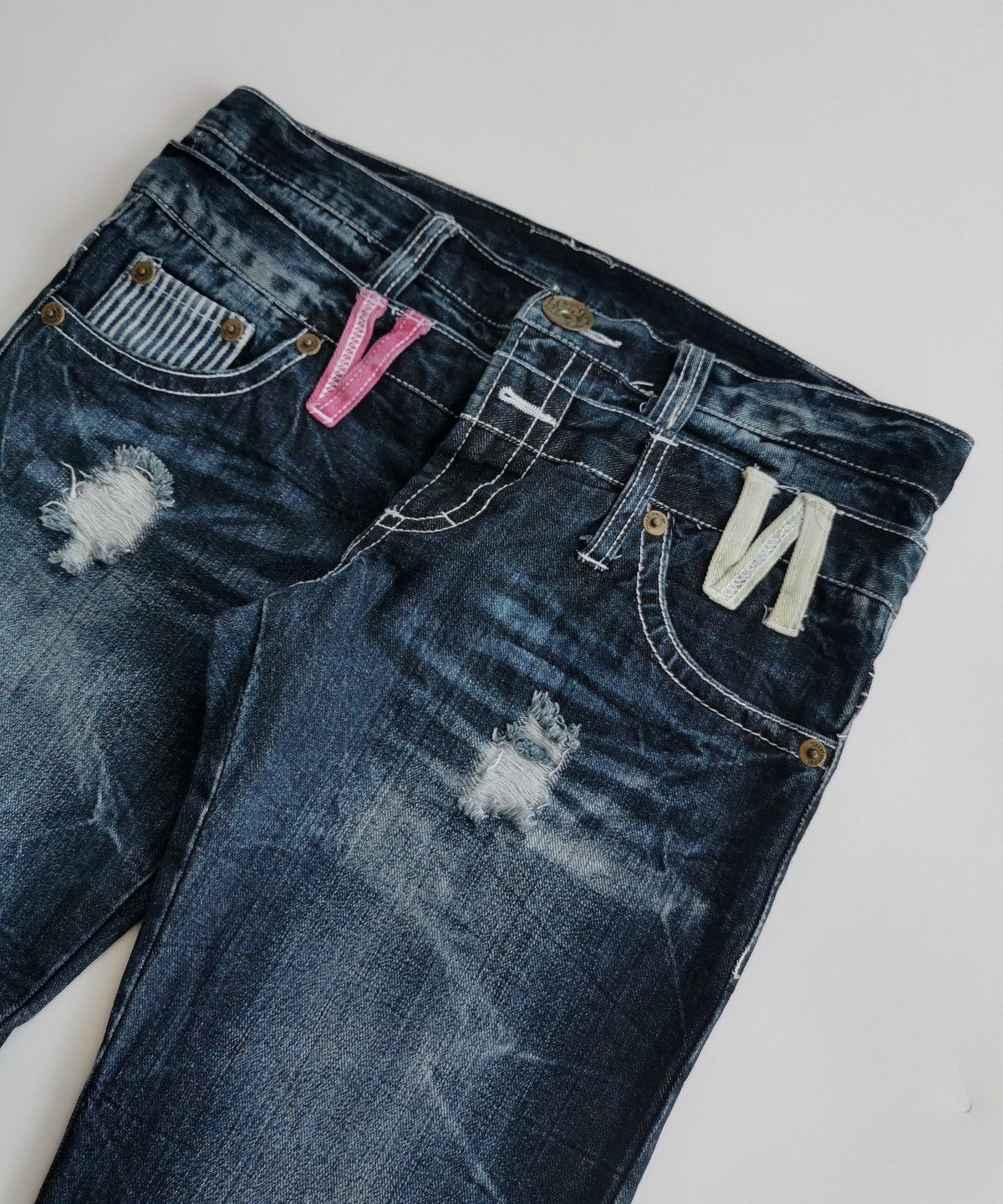 Japanese Brand Love Peace Double Waist Denim Jeans Size 30" / US 8 / IT 44 - 4 Thumbnail