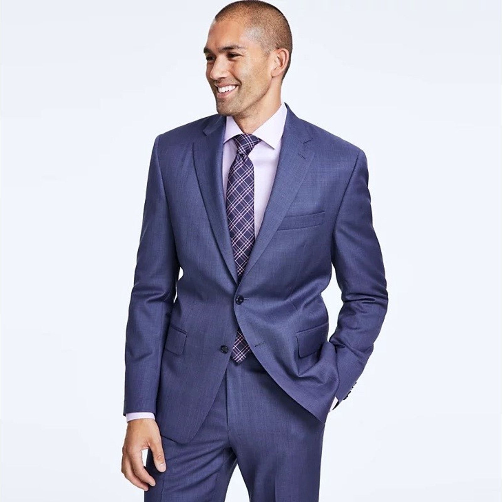 Michael Kors Michael Kors Men's Light Blue Wool-Blend Suit Blazer 54R Size 54R - 1 Thumbnail