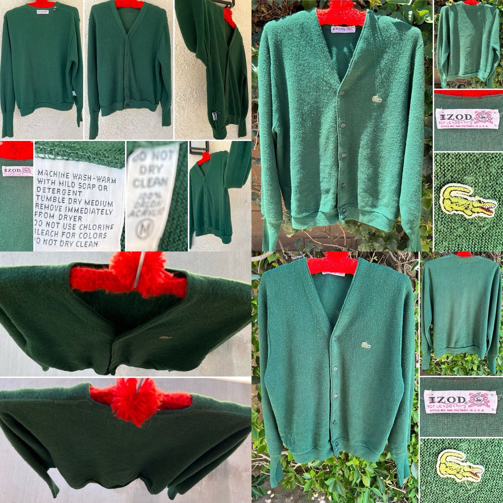 Lacoste VINTAGE Lacoste Cardigan Sweater USA Green Acrylic Croc Logo V Neck Preppy Mens M Size US M / EU 48-50 / 2 - 8 Thumbnail