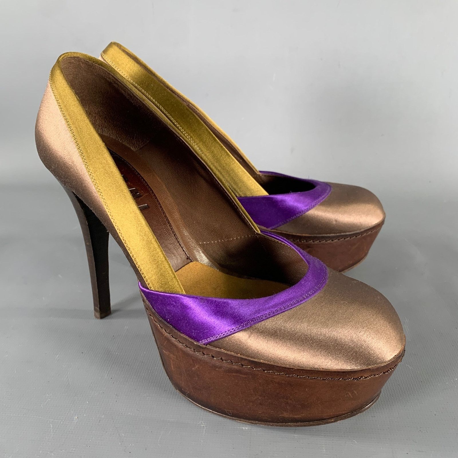 Marni MARNI Size 7.5 Bronze Purple Satin Stripe Round Toe Pumps Size US 7.5 / IT 37.5 - 1 Thumbnail