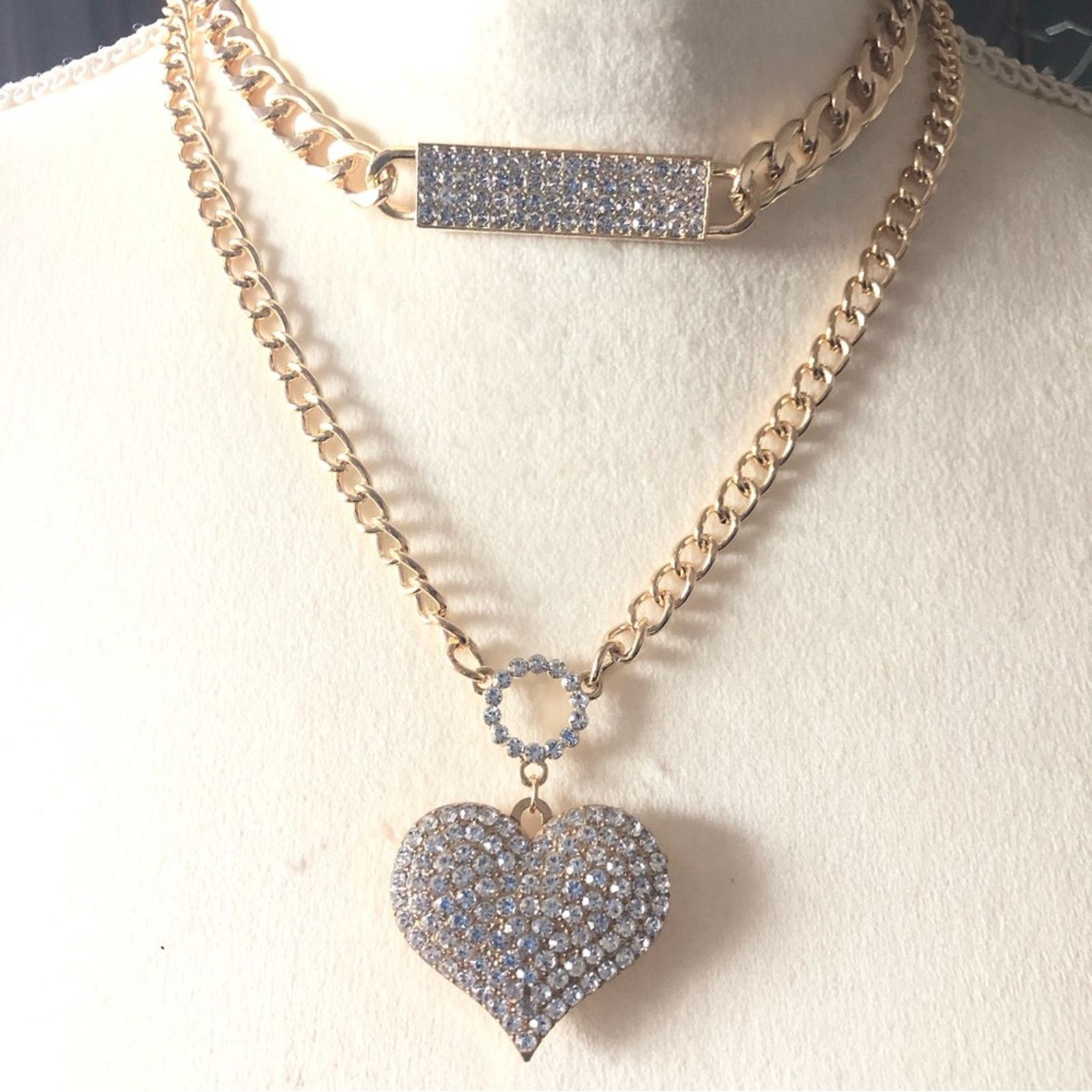 Jewelry European style two piece clear stone gold necklace set NEW Size ONE SIZE - 10 Thumbnail