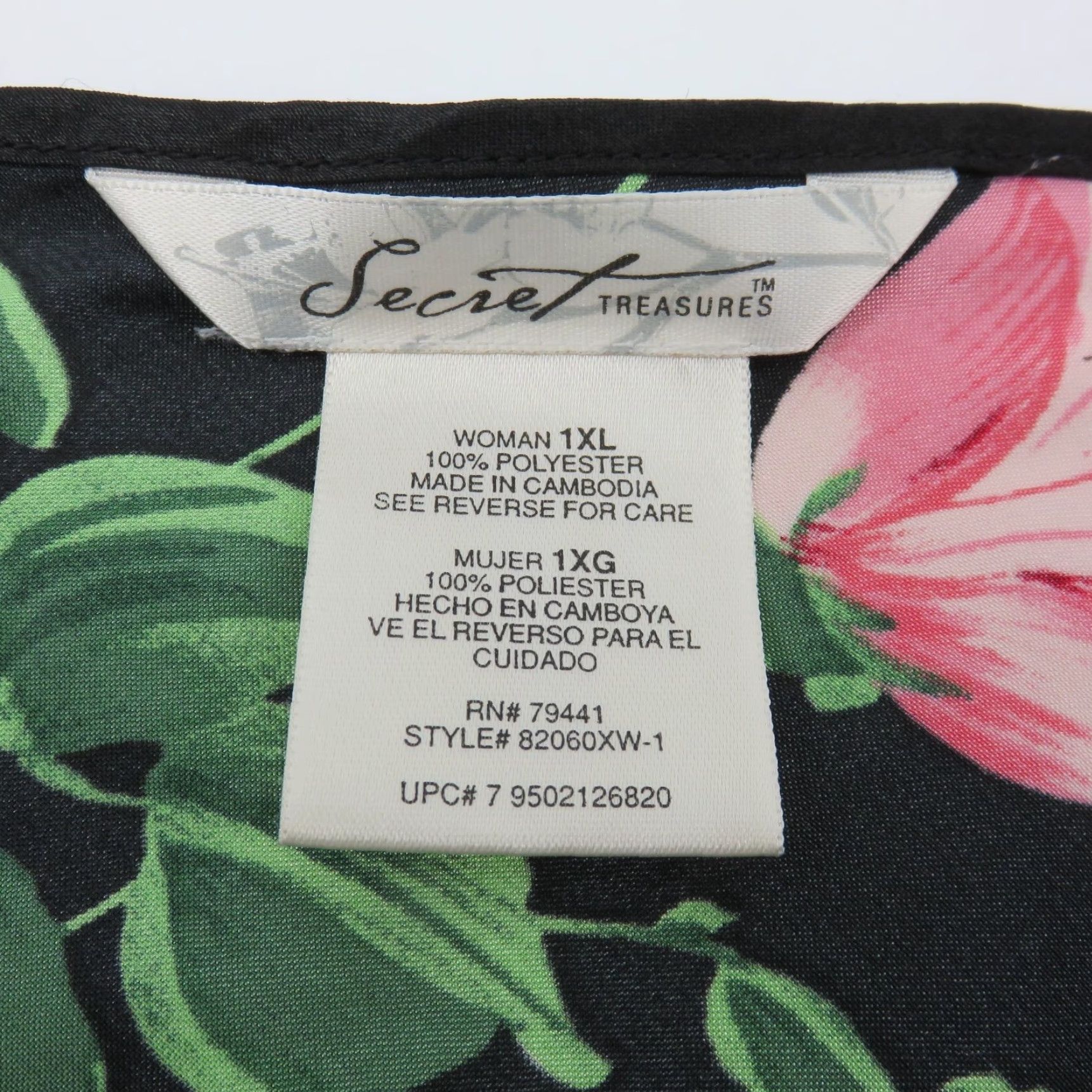Vintage Secret Treasures Women Plus Size 1XL Rose Flower Floral Nightgown Sleep Dress Sleeveless Pullover Satin Polyester Black Cap Size XL / US 12-14 / IT 48-50 - 6 Thumbnail