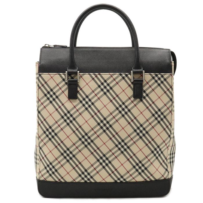 BURBERRY-Nova-Plaid-Canvas-Leather-2Way-Mini-Boston-Bag-BeigeBrown