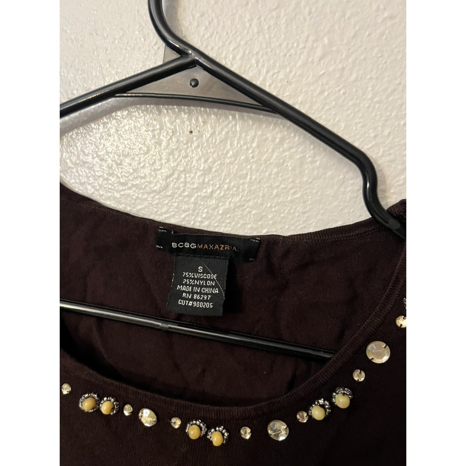 Bcbgmaxazria VINTAGE BCBGMAXAZRIA Women's Tank Top S Round Neck Studded Viscose Blend Maroon 80s Size S / US 4 / IT 40 - 3 Thumbnail