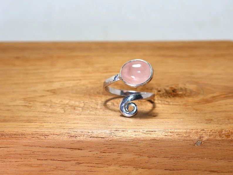 Handmade Handmade Rose Quartz Sterling Silver Adjustable Ring, Gifts Size ONE SIZE - 3 Thumbnail