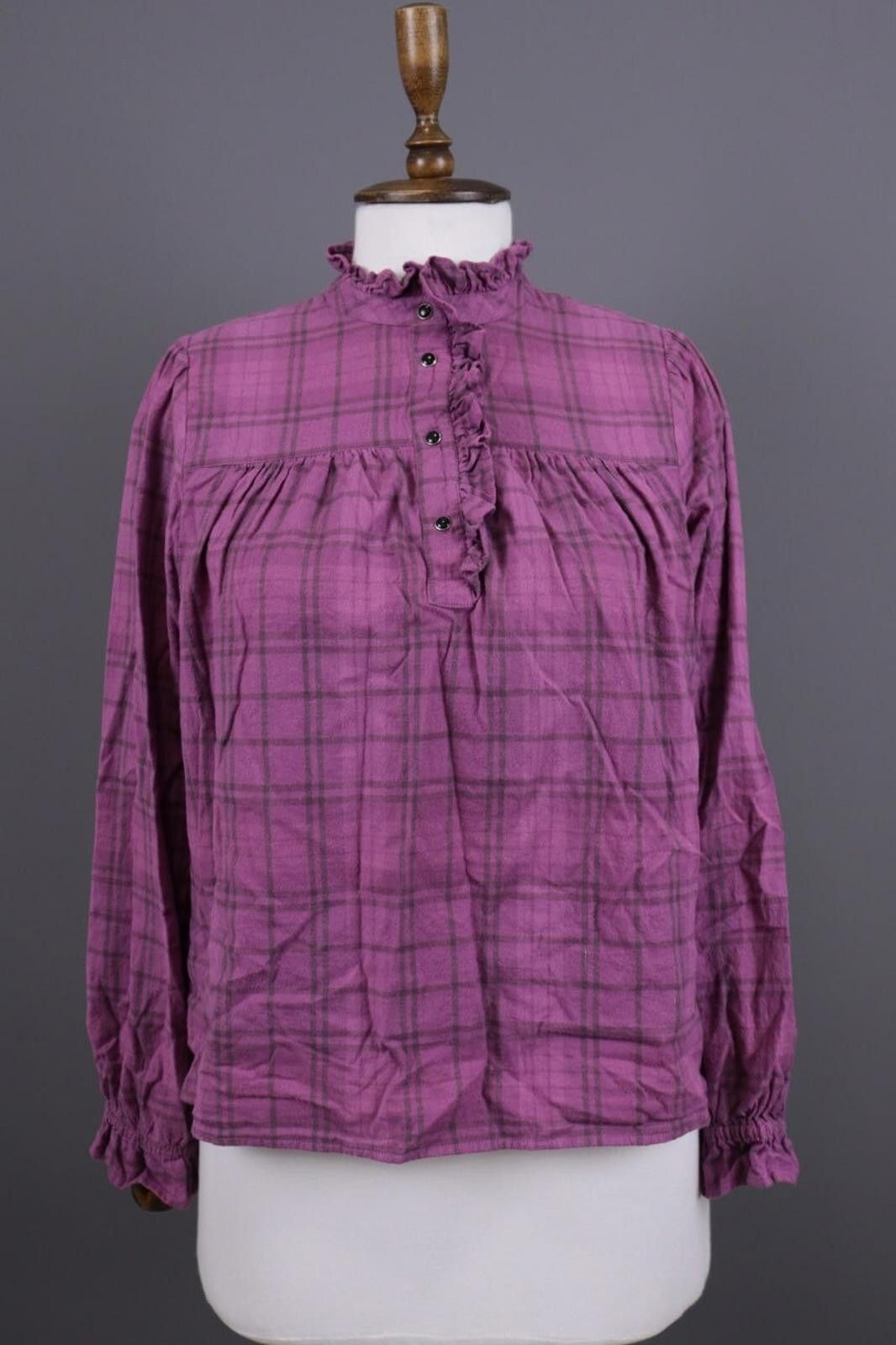 Def Leppard BA&SH Purple Check Printed Henley Blouse Shirt Size 0 Size XS / US 0-2 / IT 36-38 - 1 Thumbnail