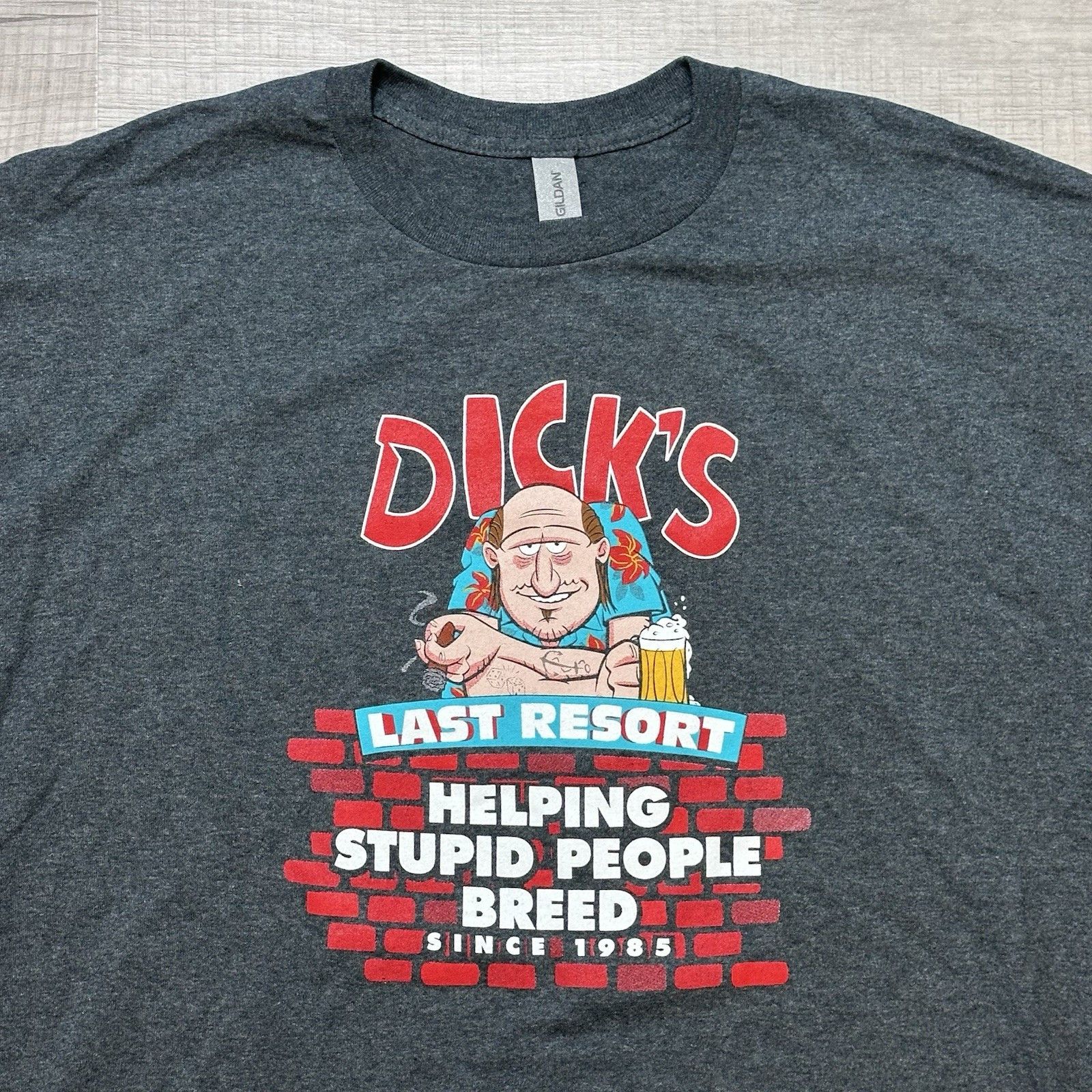Gildan Dick's Last Resort Helping Stupid People Breed Funny Tee Size US XL / EU 56 / 4 - 5 Thumbnail