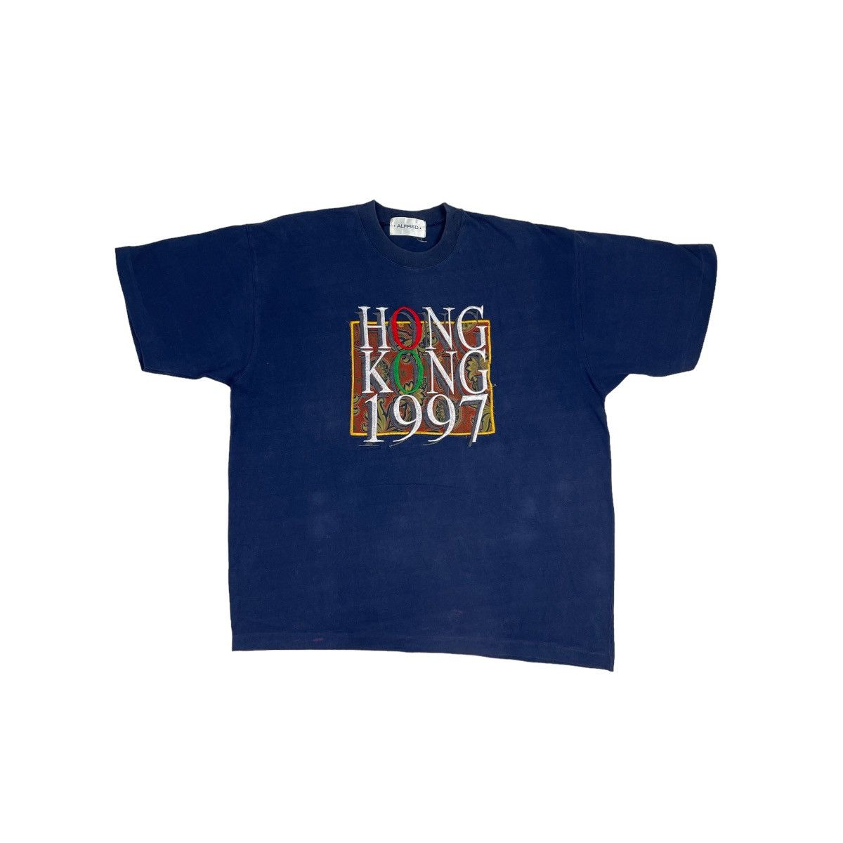 image of Private Label From Hong Kong x Vintage Vintage 1997 Hong Kong Alfred Embossed Tee in Navy (Size Lar