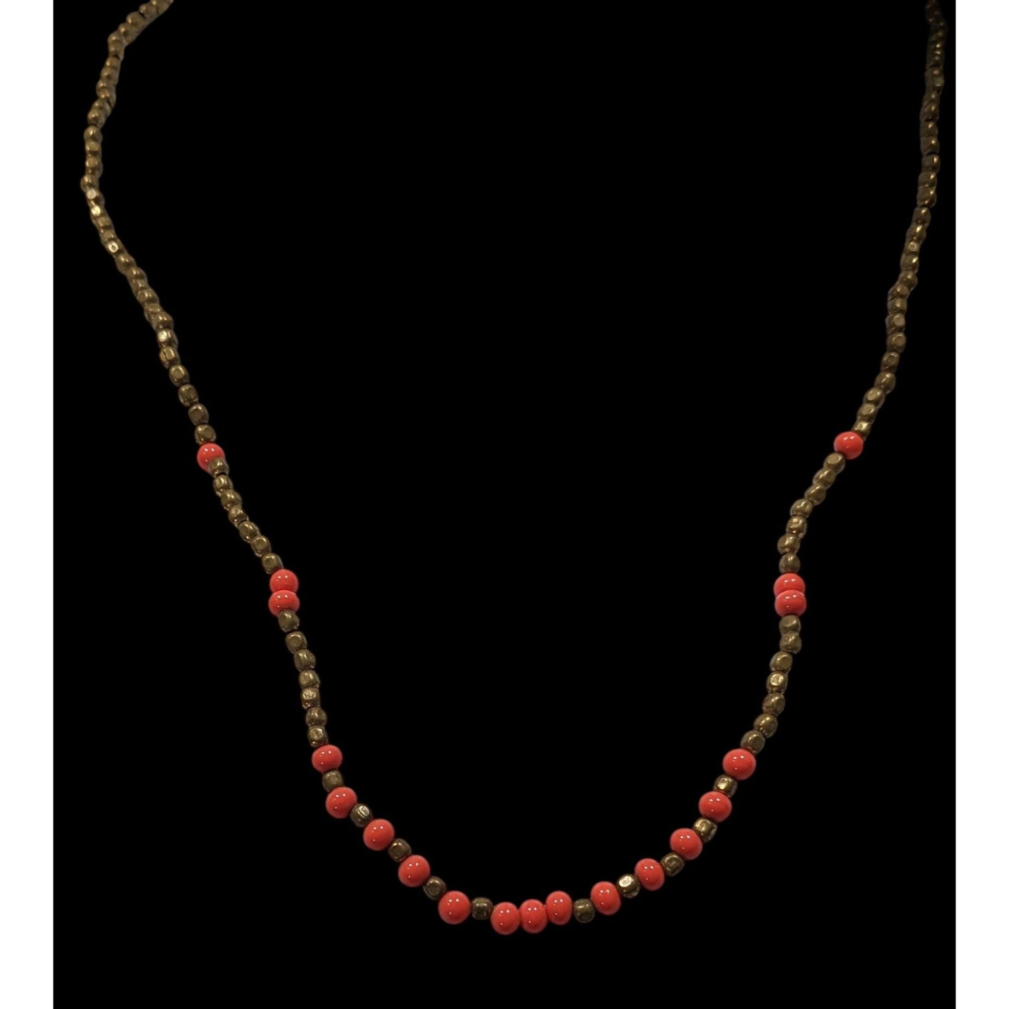 Other Vintage Brass And Coral Glass Beaded Necklace With Spring Cl Size ONE SIZE - 2 Thumbnail