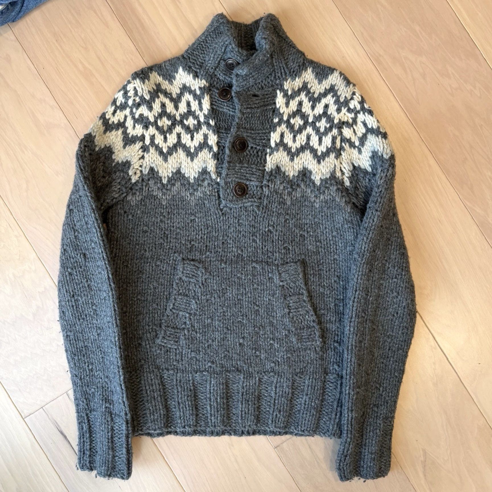 Abercrombie & Fitch VINTAGE Abercrombie & Fitch Sweater Medium Gray Fair Isle Nordic Wool Pullover Size US M / EU 48-50 / 2 - 2 Thumbnail